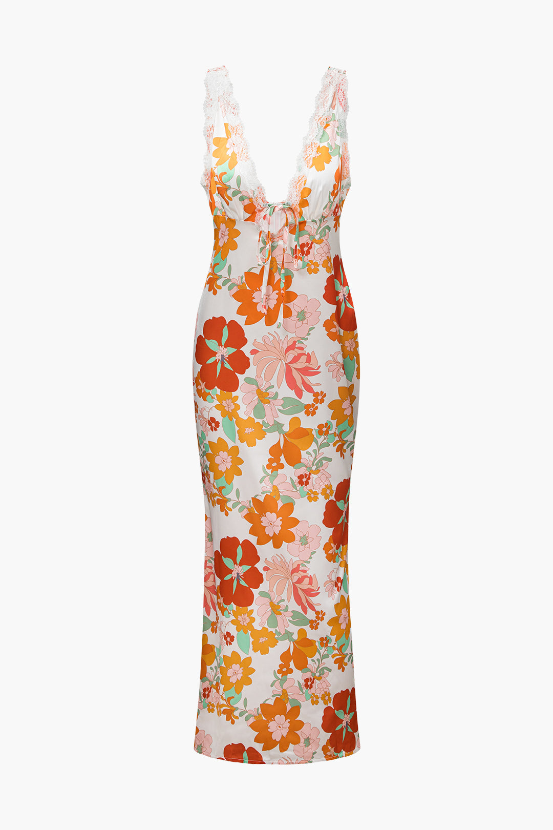 Vestido Maxi Floral Con Encaje Y Escote En V Para Mujer