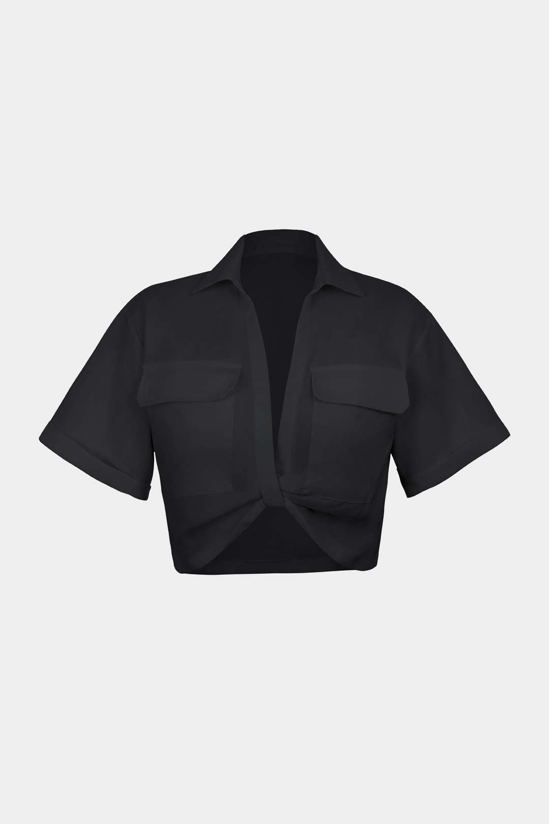 Camisa Básica Con Bolsillo Solapa Plisado Para Uso Diario