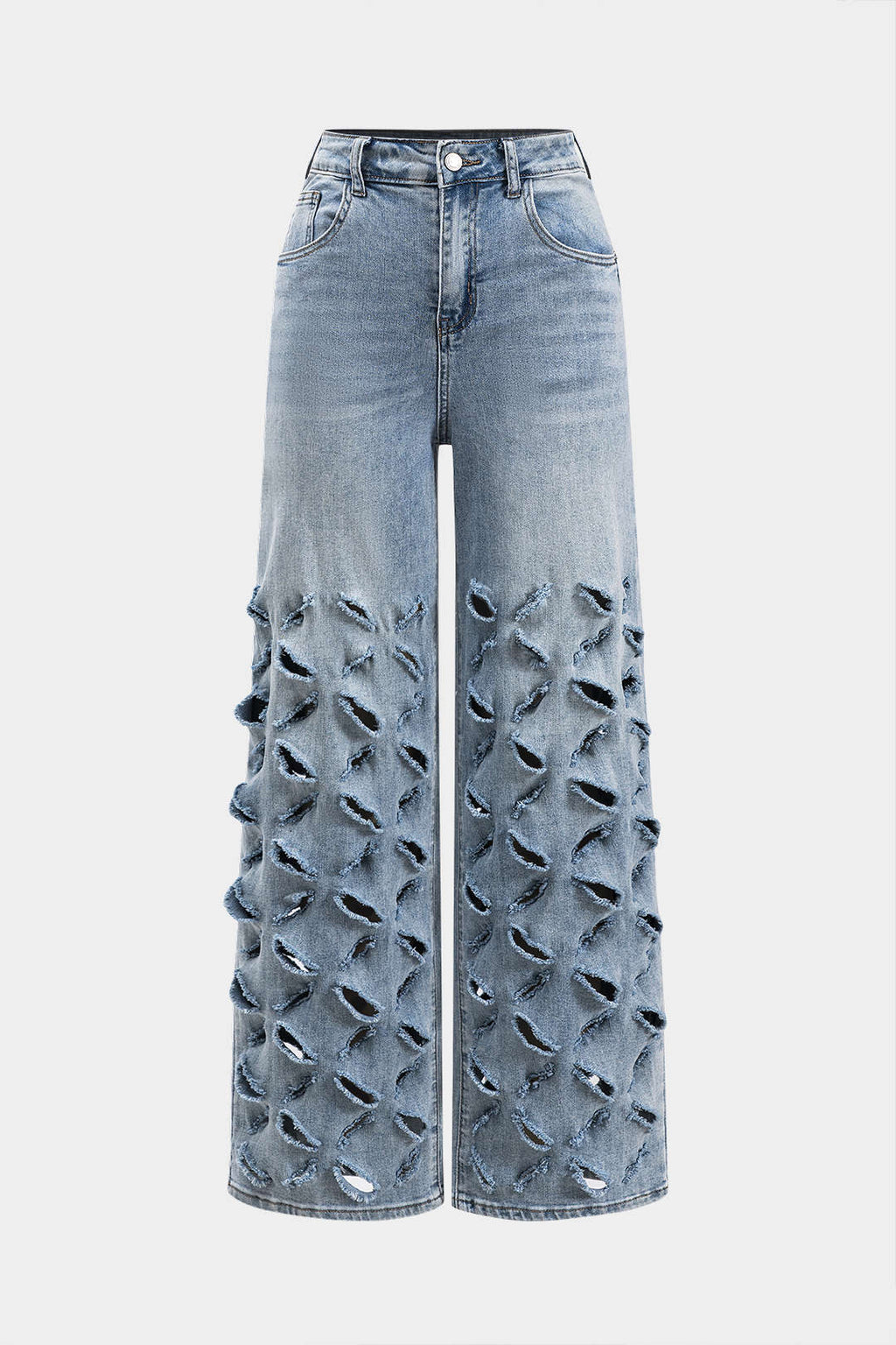 Vaqueros Denim Pierna Ancha Con Desgaste Y Bolsillos Botón