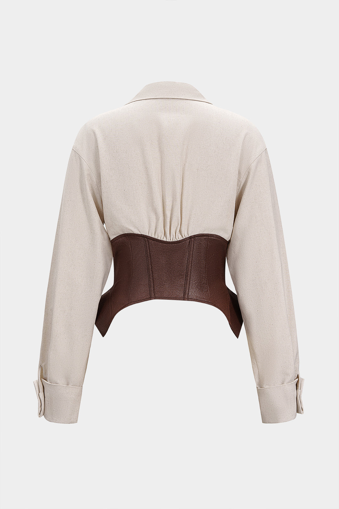 חולצה ארוכת שרוולים דמוית עור פשתן מטאלי עם טלאים 