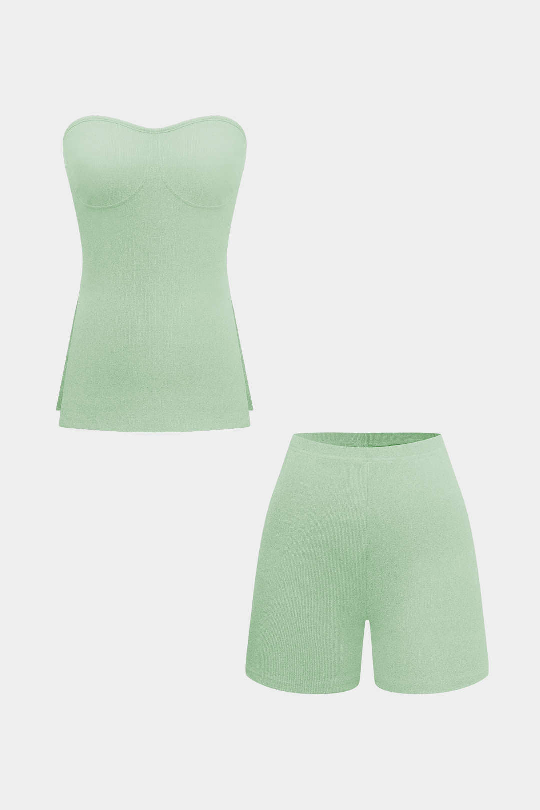 Conjunto Dos Piezas Top Sin Tirantes Y Shorts De Punto