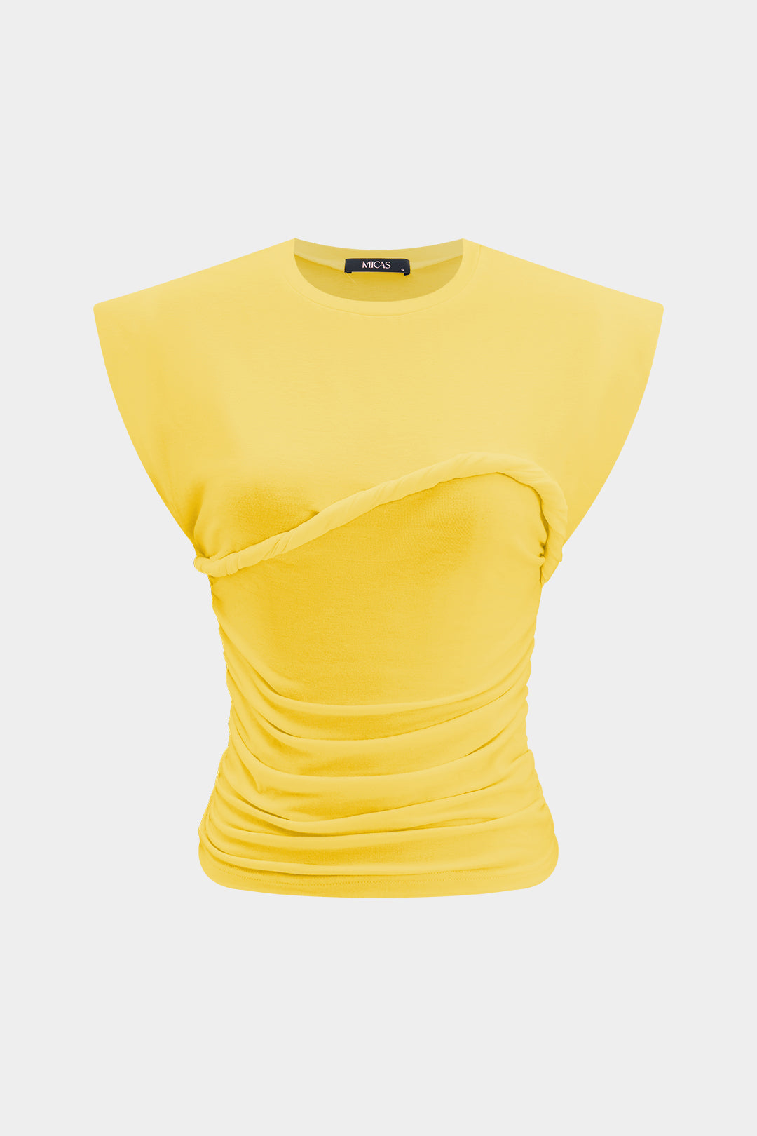 Camiseta De Algodón A Canalé Con Cuello Redondo Liso Diario