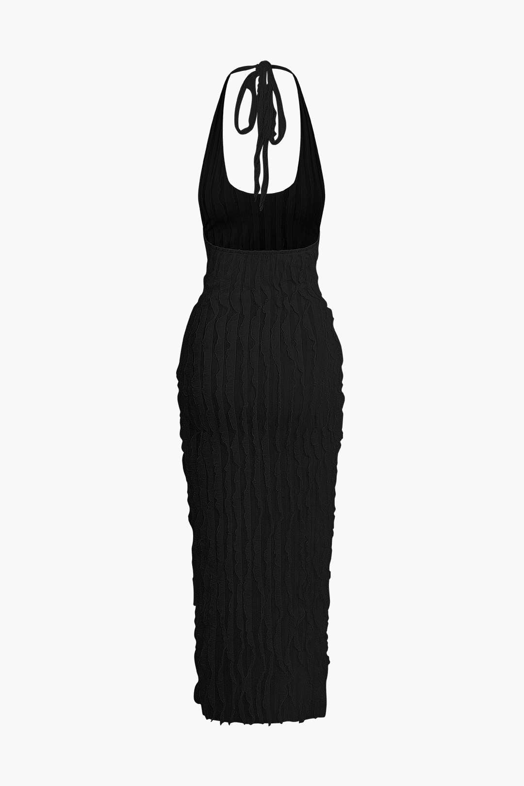 Vestido Maxi Halter Transparente Texturizado Con Volantes