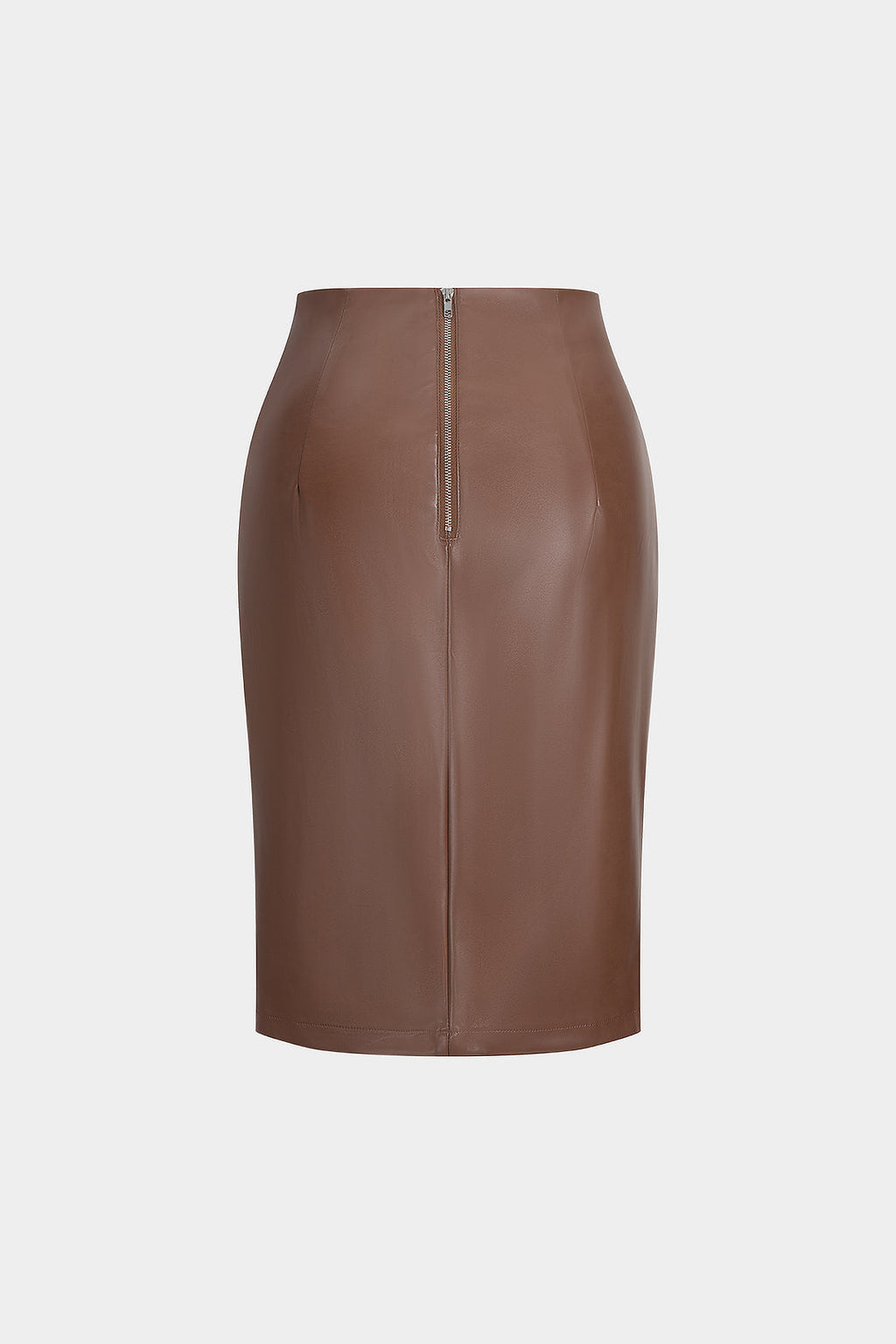 חצאית דמוית עור עם רוכסן מותן גבוה 