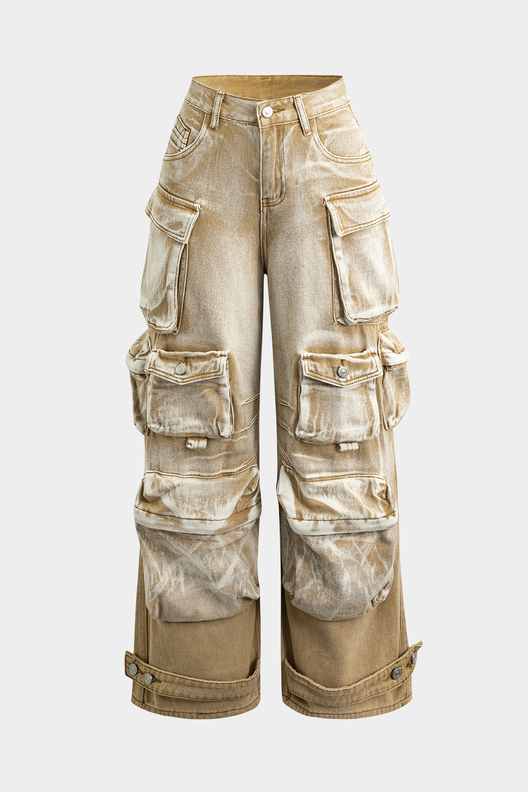 Jeans Cargo De Pierna Ancha Con Ombre Y Bolsillos Multiples
