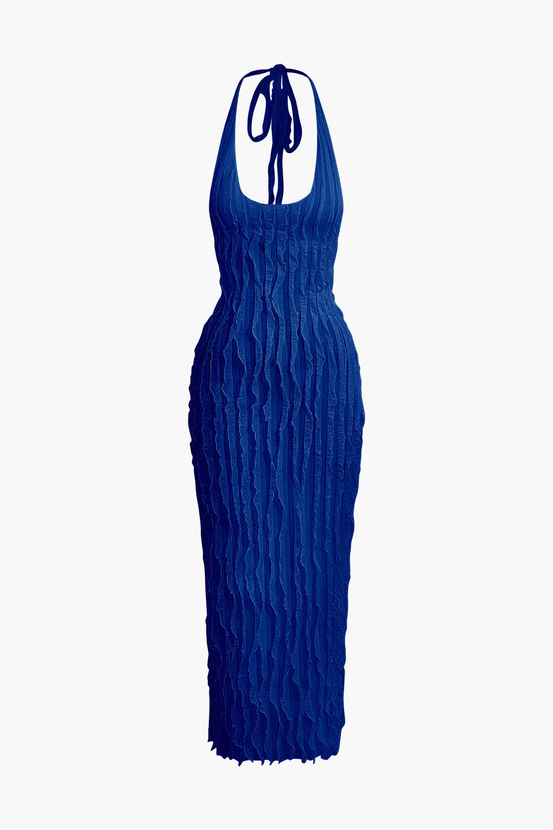 Vestido Maxi Halter Transparente Texturizado Con Volantes