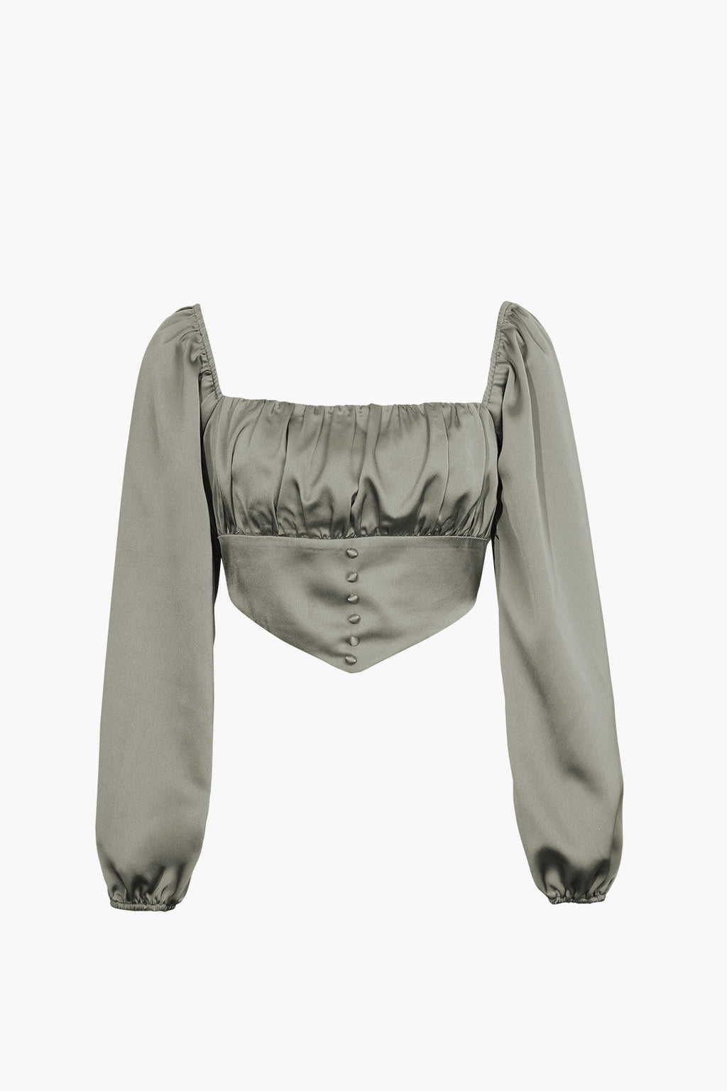 חולצה סאטן עם שרוולים ארוכים וצווארון מרובע 