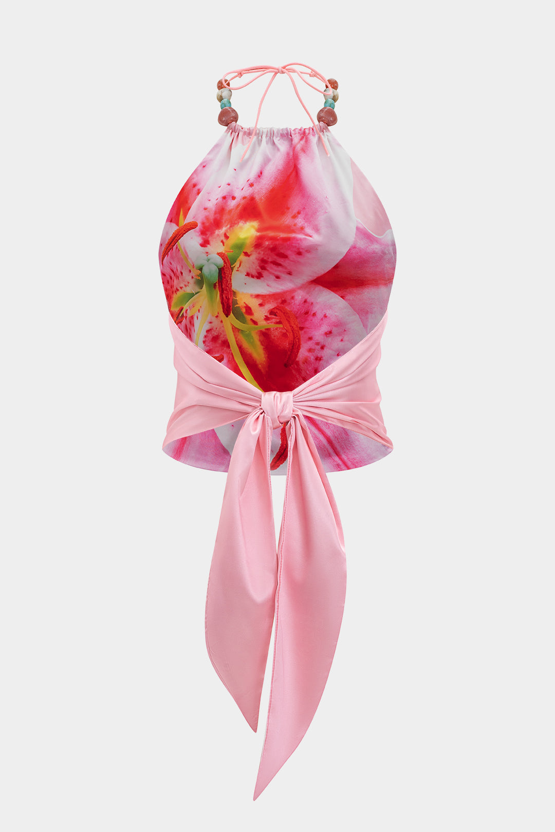 Top Floral De Seda Con Lazo Trasero Y Espalda Abierta