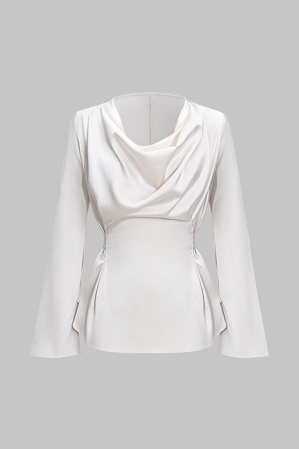 חולצת סאטן עם קשירה וצווארון קפלים ושרוולים ארוכים 