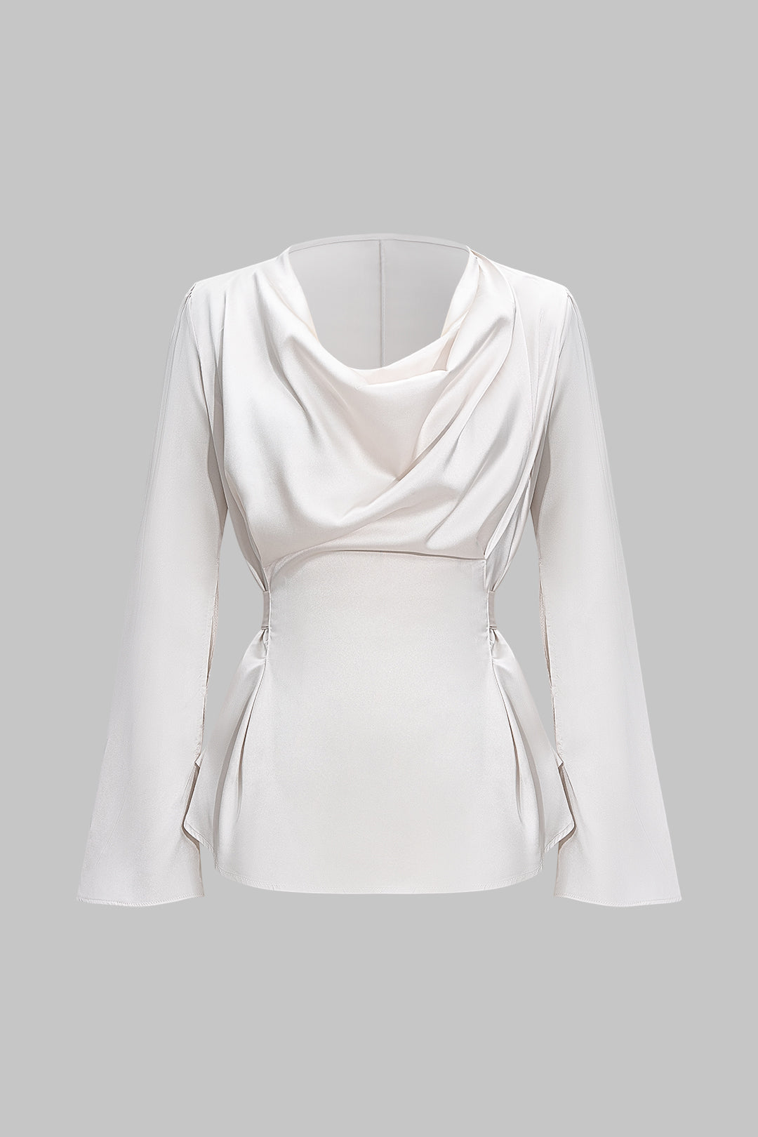 חולצת סאטן עם קשירה וצווארון קפלים ושרוולים ארוכים 