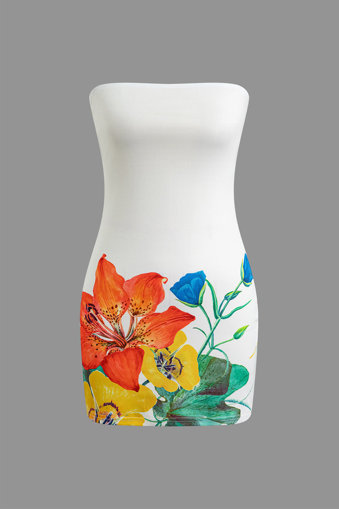 Vestido Mini Sin Tirantes Floral Con Flujo Elegante