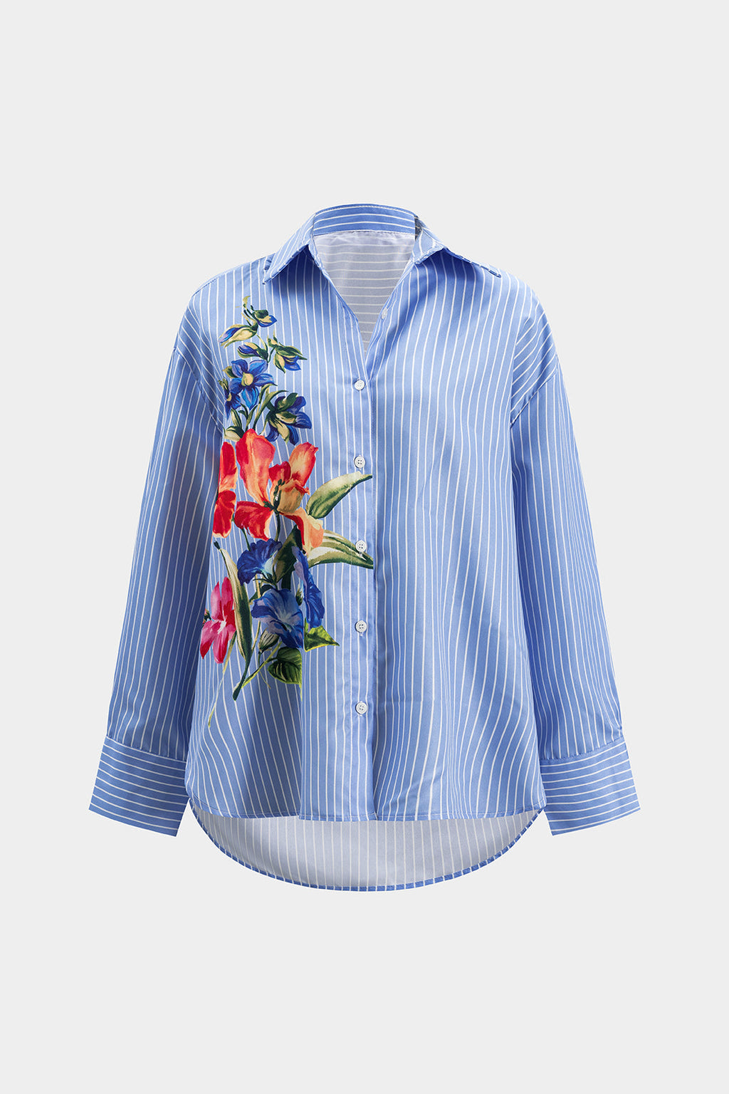 חולצה ארוכת שרוולים עם הדפס פרחוני ופסים 