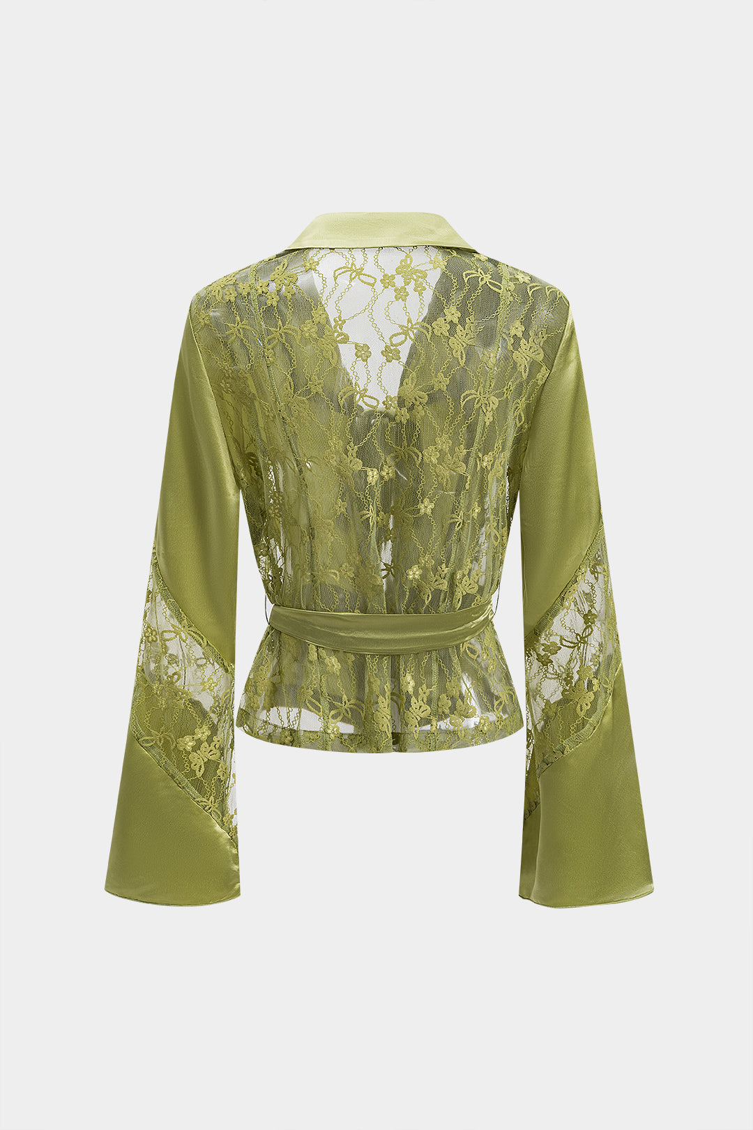 חולצה ארוכת שרוולים עם קשירה קדמית וטלאים מבד סאטן 