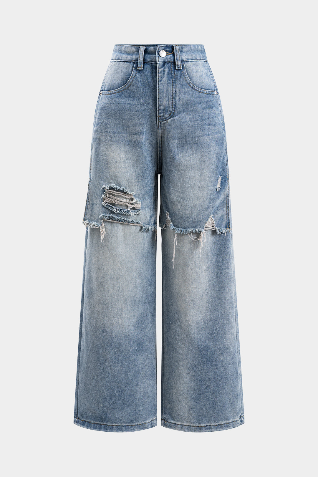 Jeans Rectos Con Detalles Patchwork Denim Para Uso Diario
