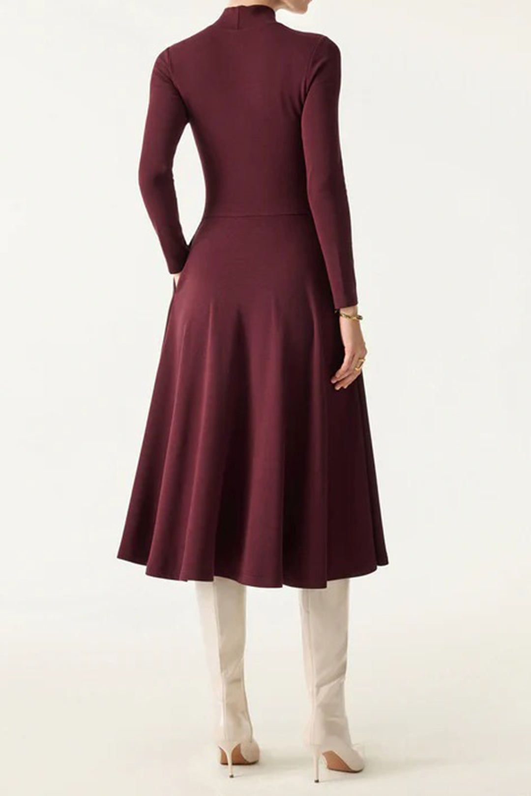 שמלת מידי עם צווארון דמוי שרוולים ארוכים 