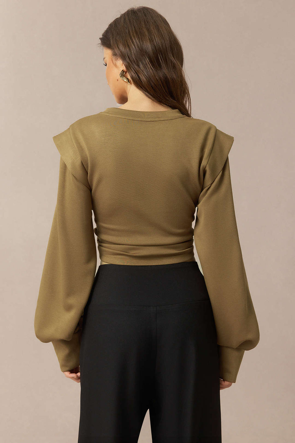 Ruched Round Neck Long Sleeve Sweatshirt