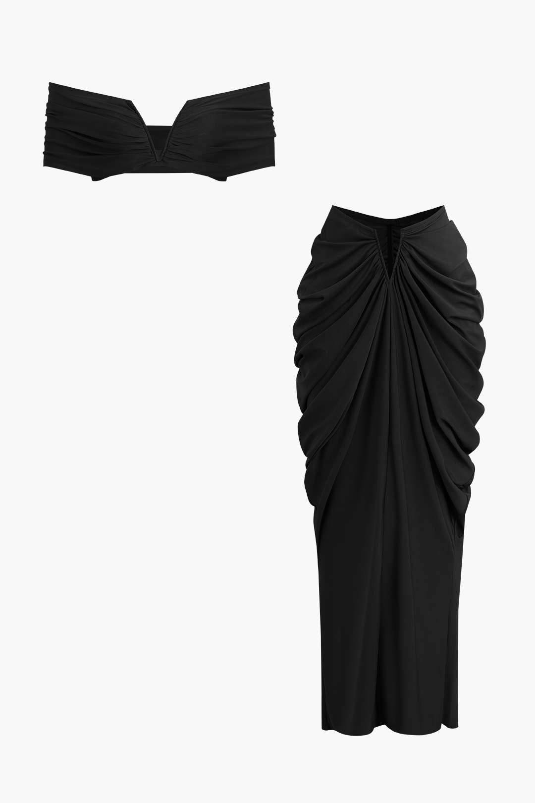 Conjunto Blusa Cuello En V Falda Maxi Cintura En V Elegante