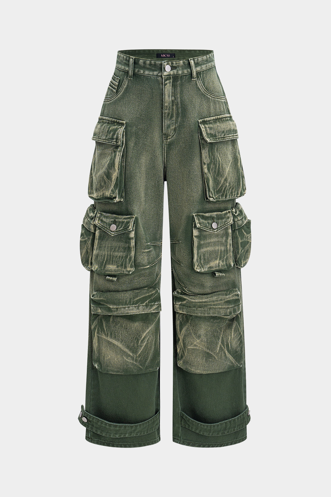 Jeans Cargo De Pierna Ancha Con Ombre Y Bolsillos Multiples