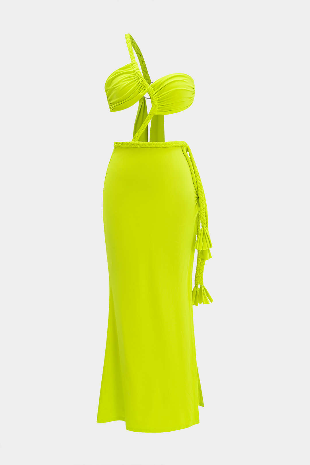 Vestido Maxi Arrugado Con Nudo Y Abertura Lateral
