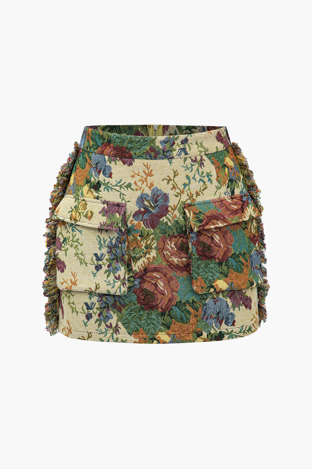 Falda Mini Floral Retro Con Flecos Y Cierre Zip Vintage