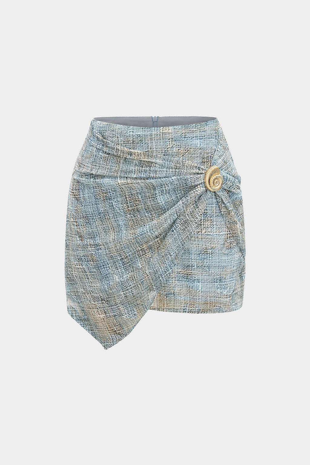 Abstract Pattern Chiffon Zipper Metallic Sea Shell Decor Ruched Skirt