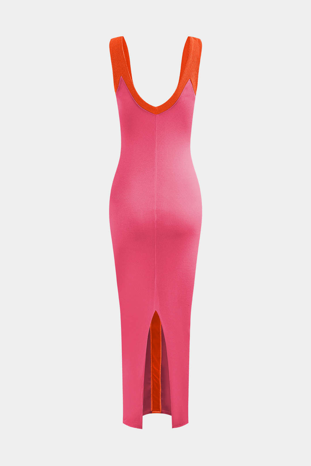 Vestido Maxi Color Block Con Escote En V Y Ribbed Elegante