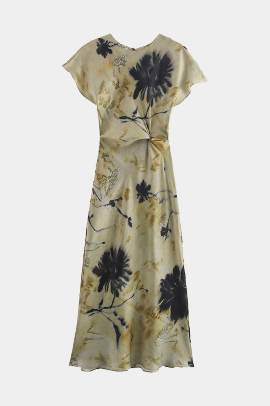 Vestido Midi Estampado Tie Dye Con Volantes Y Nudo Elegante