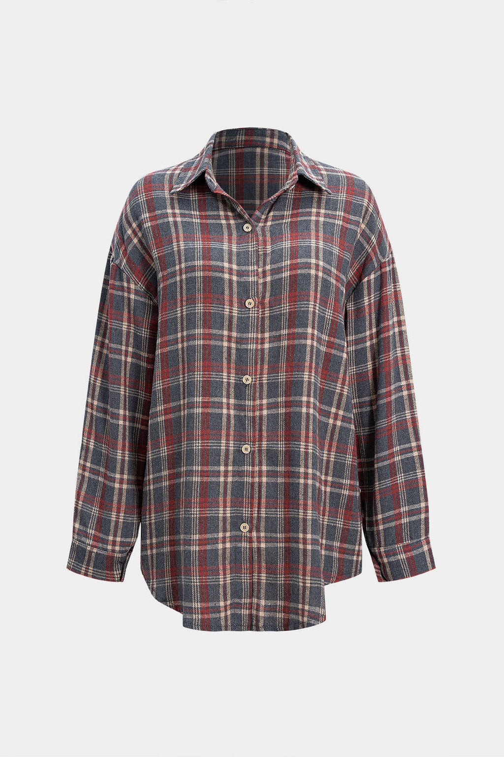 Retro Plaid Print Button Long-Sleeve Shirt