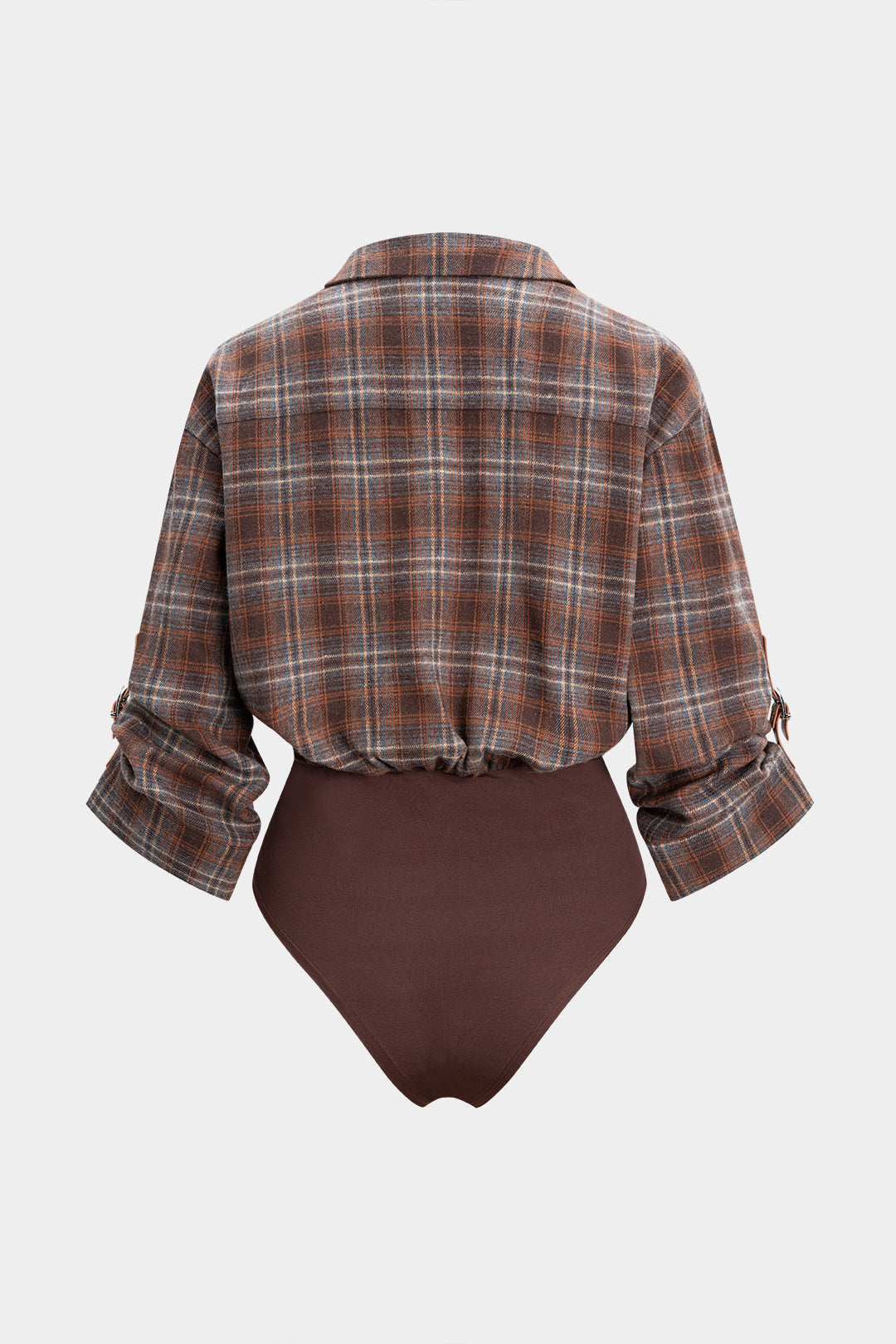 Plaid Print V-Neck Long Sleeve Bodysuit