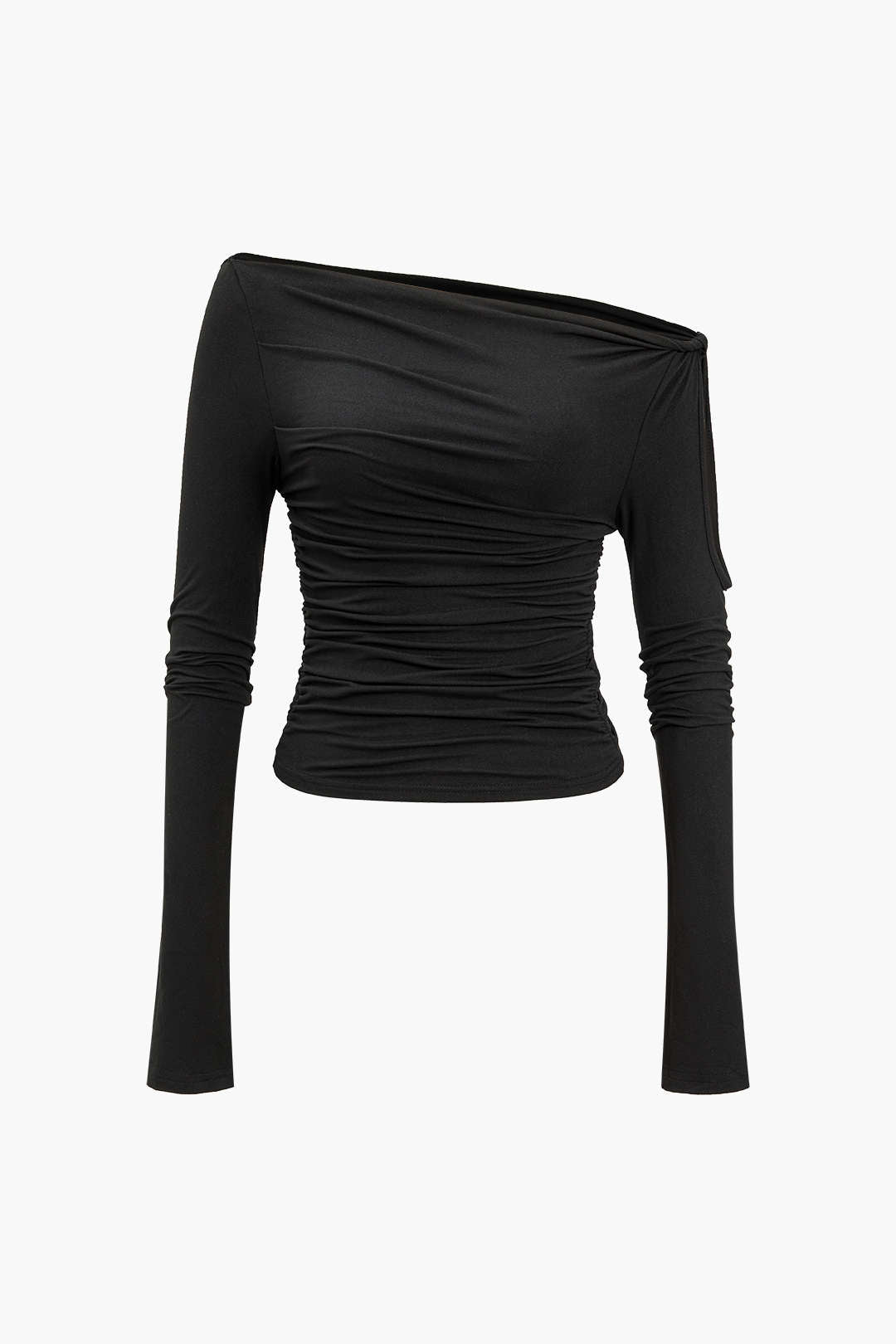 Blusa Recta Detalle Abertura Nudo Twist Manga Larga