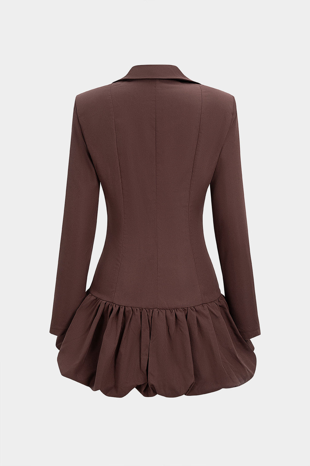 V-Neck Shoulder Pads Puff Hem Long Sleeve Mini Dress