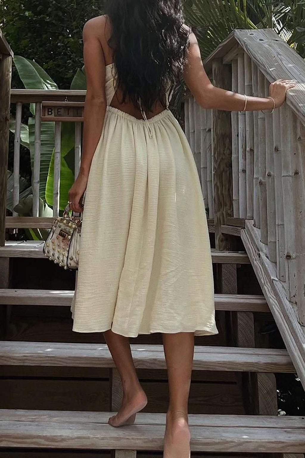 Vestido Midi Elegante Sin Espalda Abertura Escote En V