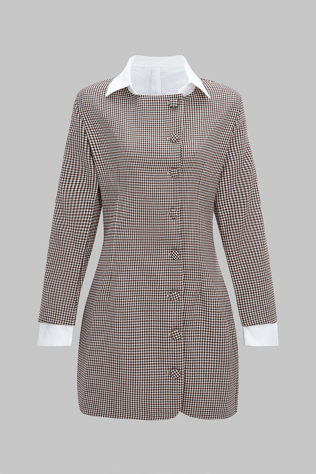 שמלת מיני עם שרוולים ארוכים, הדפס משובץ וטלאים 