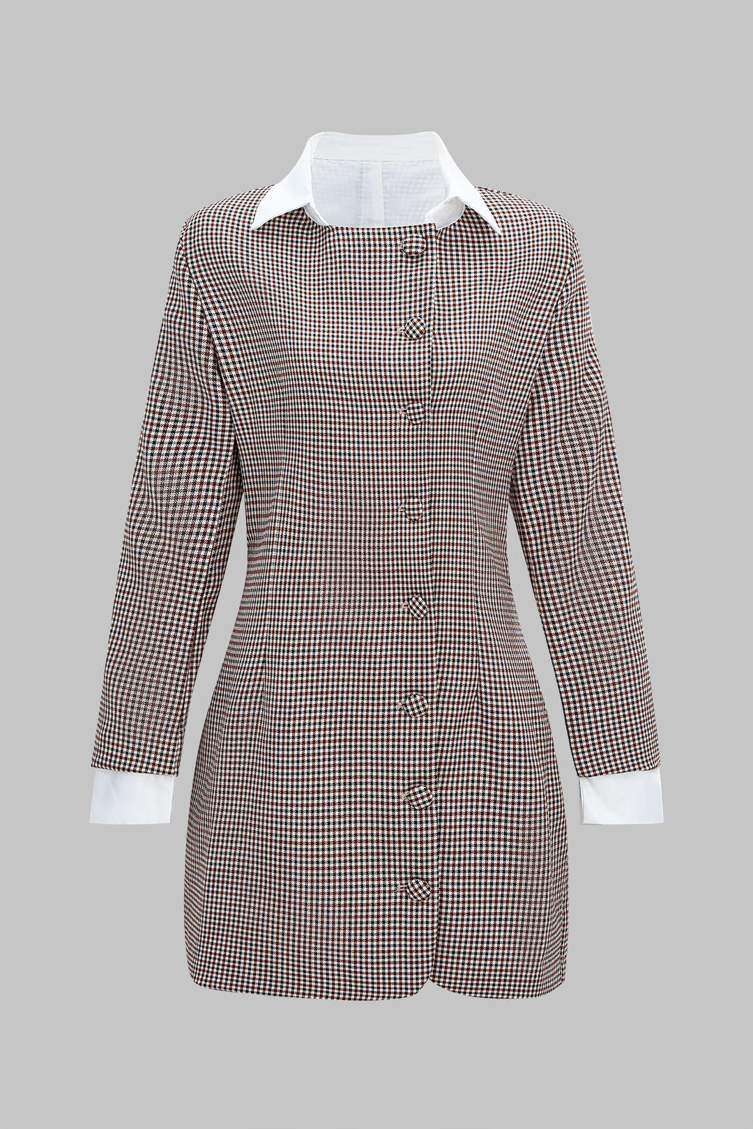 שמלת מיני עם שרוולים ארוכים, הדפס משובץ וטלאים 