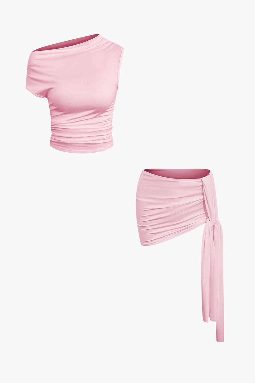Conjunto Top Corto Asimétrico Y Falda Mini Atada Elegante