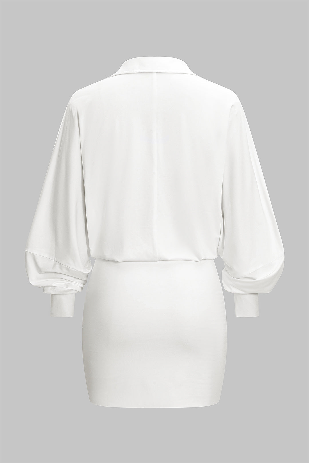 Ruched Draped Cowl V-Neck Long Sleeve Mini Dress