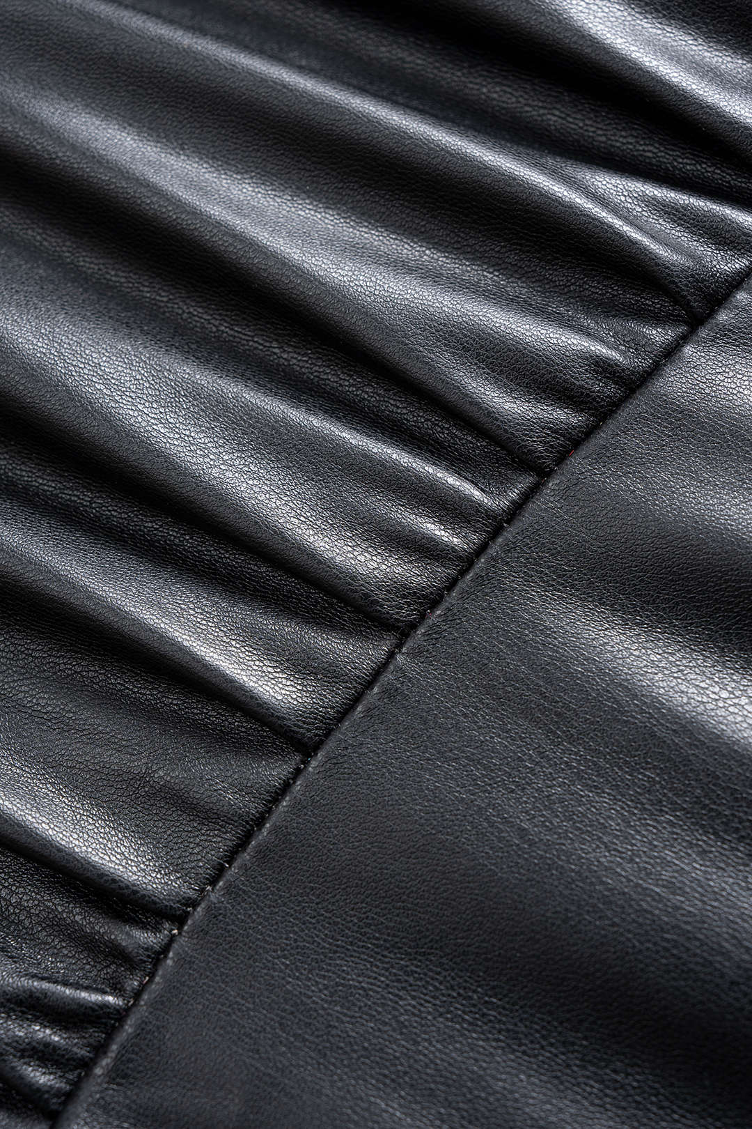 Faux Leather V-Neck Ruched Long Sleeve Mini Dress