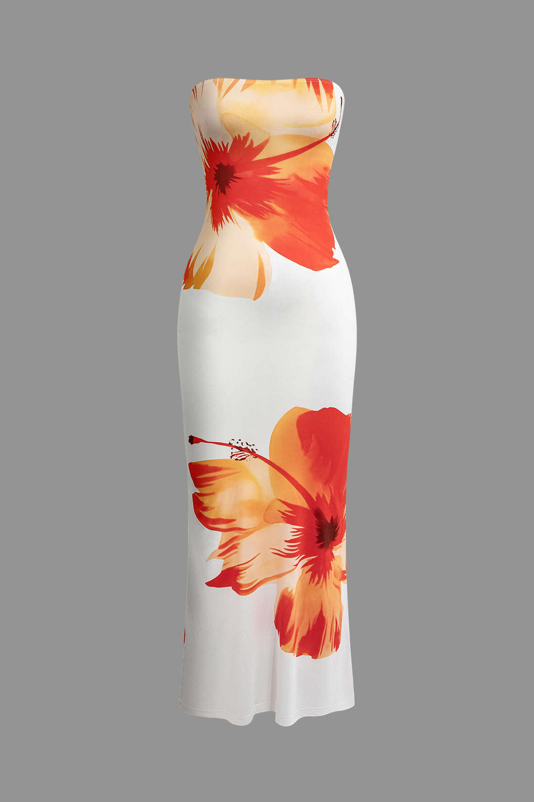 Vestido Midi Estampado Floral Sin Tirantes Verano Elegante