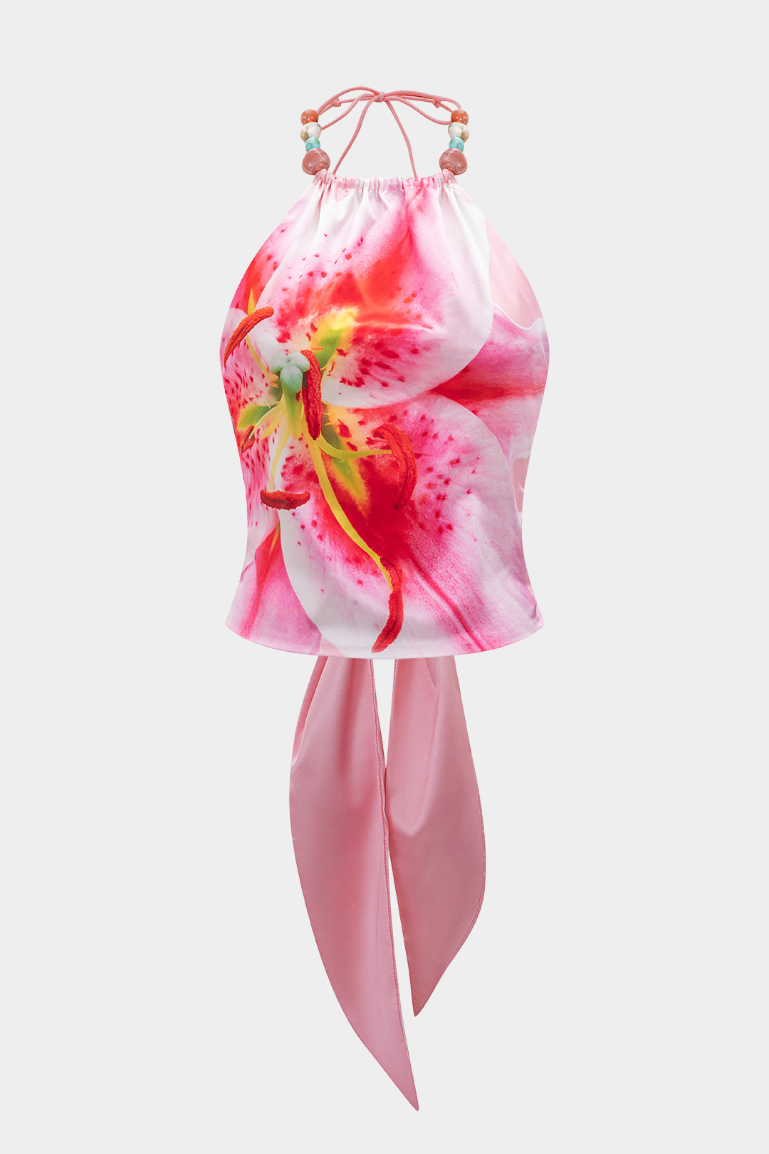 Top Floral De Seda Con Lazo Trasero Y Espalda Abierta