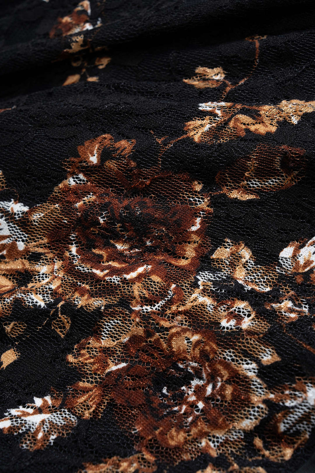 Floral Print Lace Patchwork Long Sleeve Midi Dress