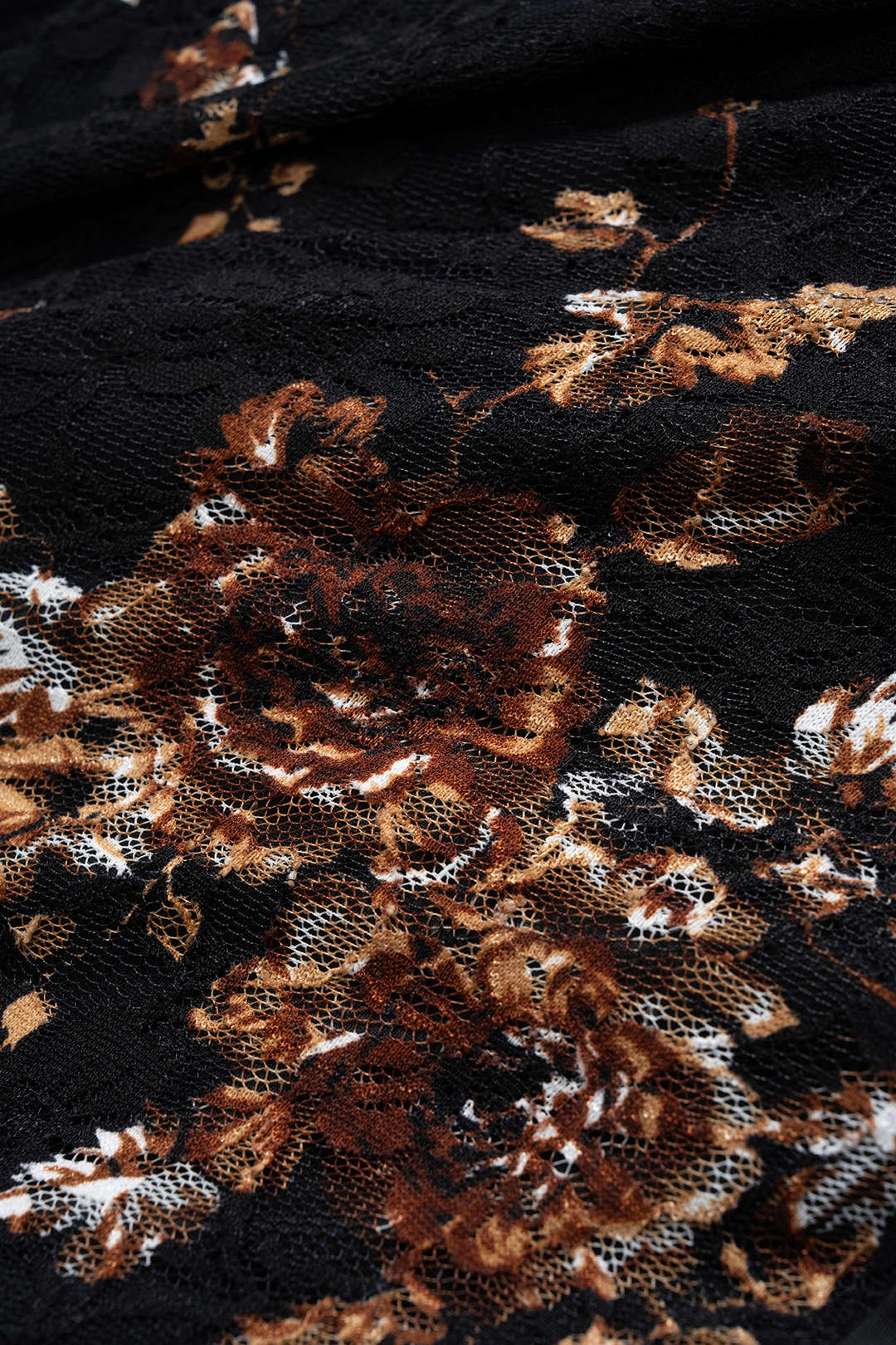 Floral Print Lace Patchwork Long Sleeve Midi Dress