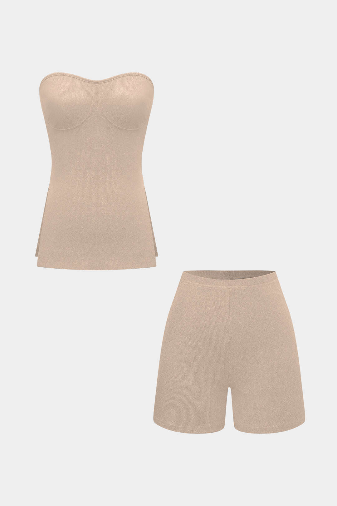 Conjunto Dos Piezas Top Sin Tirantes Y Shorts De Punto