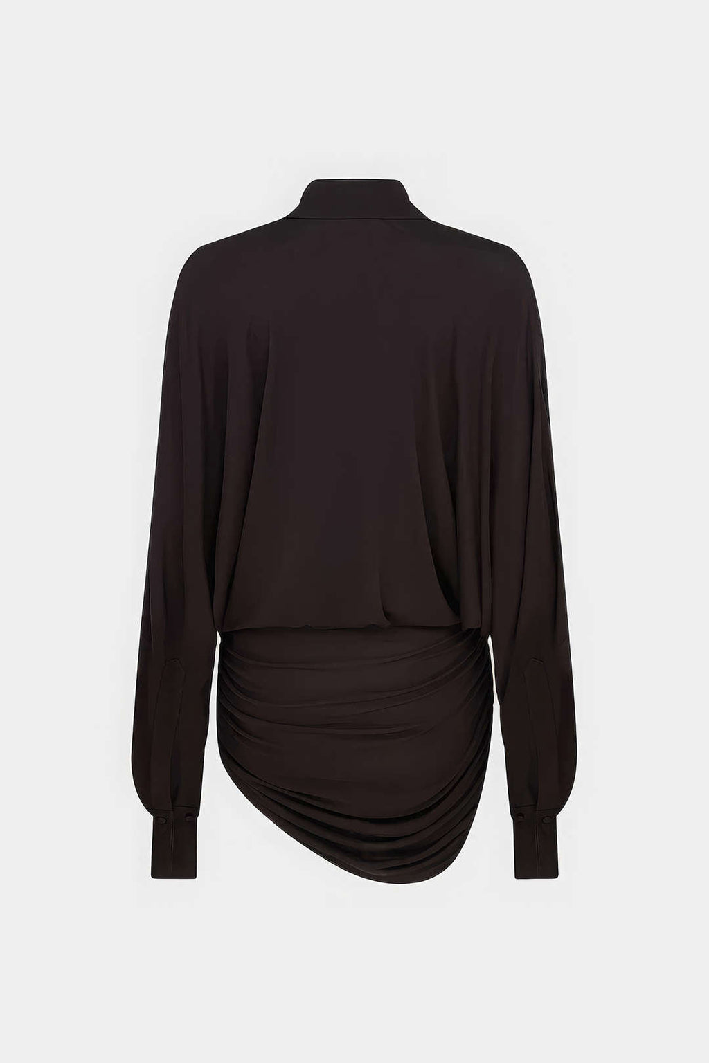 Ruched Deep V-Neck Asymmetrical Long Sleeve Mini Dress