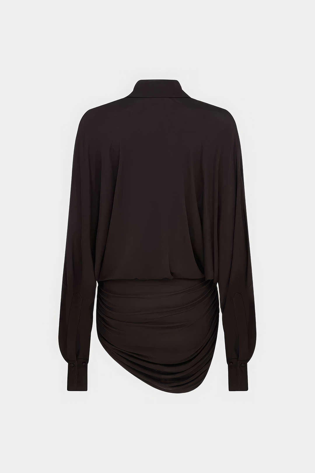 Ruched Deep V-Neck Asymmetrical Long Sleeve Mini Dress