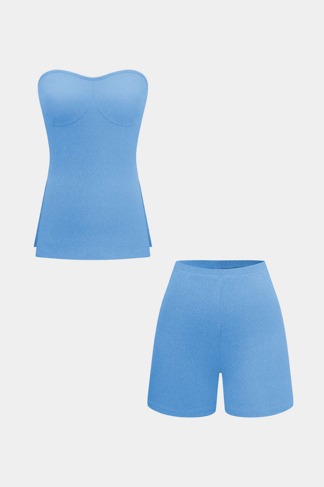 Conjunto Dos Piezas Top Sin Tirantes Y Shorts De Punto