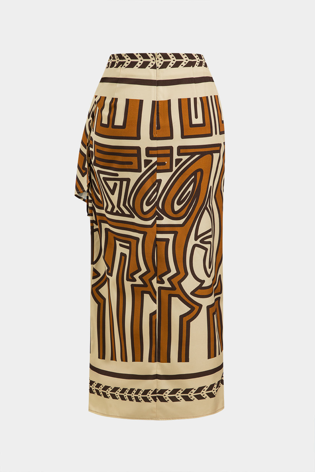 Abstract Geometric Bohemian Print Ruched Tie Front Twist Knot Zipper Skirt