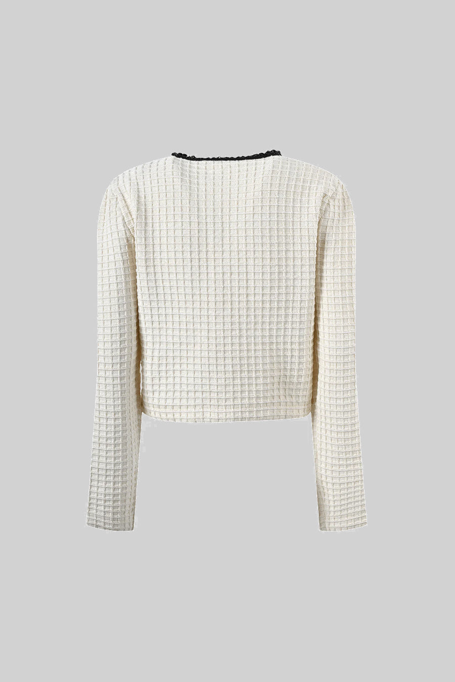Conjunto de Traje Tweed con Detalles Negros Textura Blanca