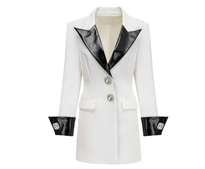 Chaqueta Luster Minimalista Blanca con Detalles Negros