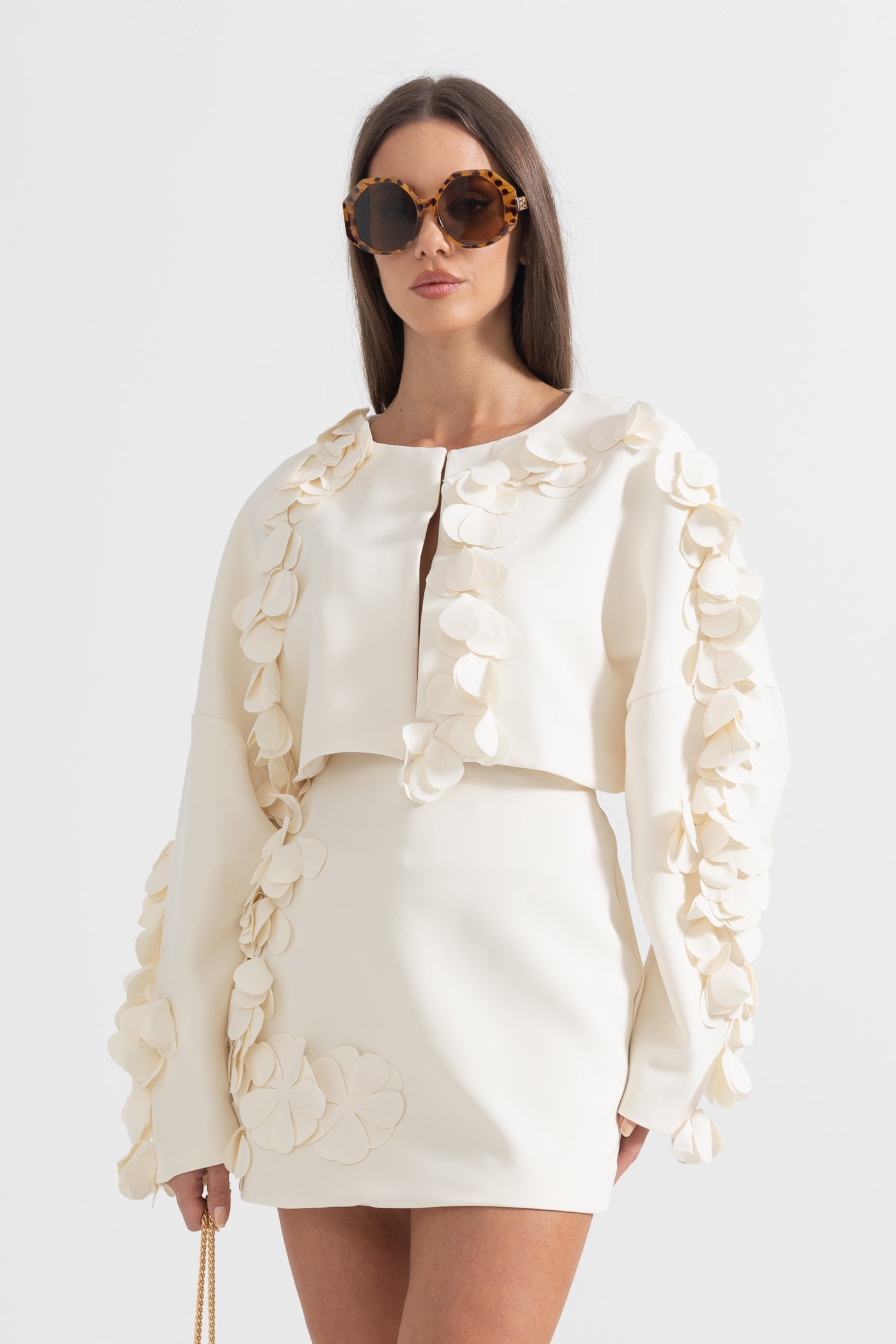 Conjunto Elegante de Dos Piezas con Pétalos Mujer Noche