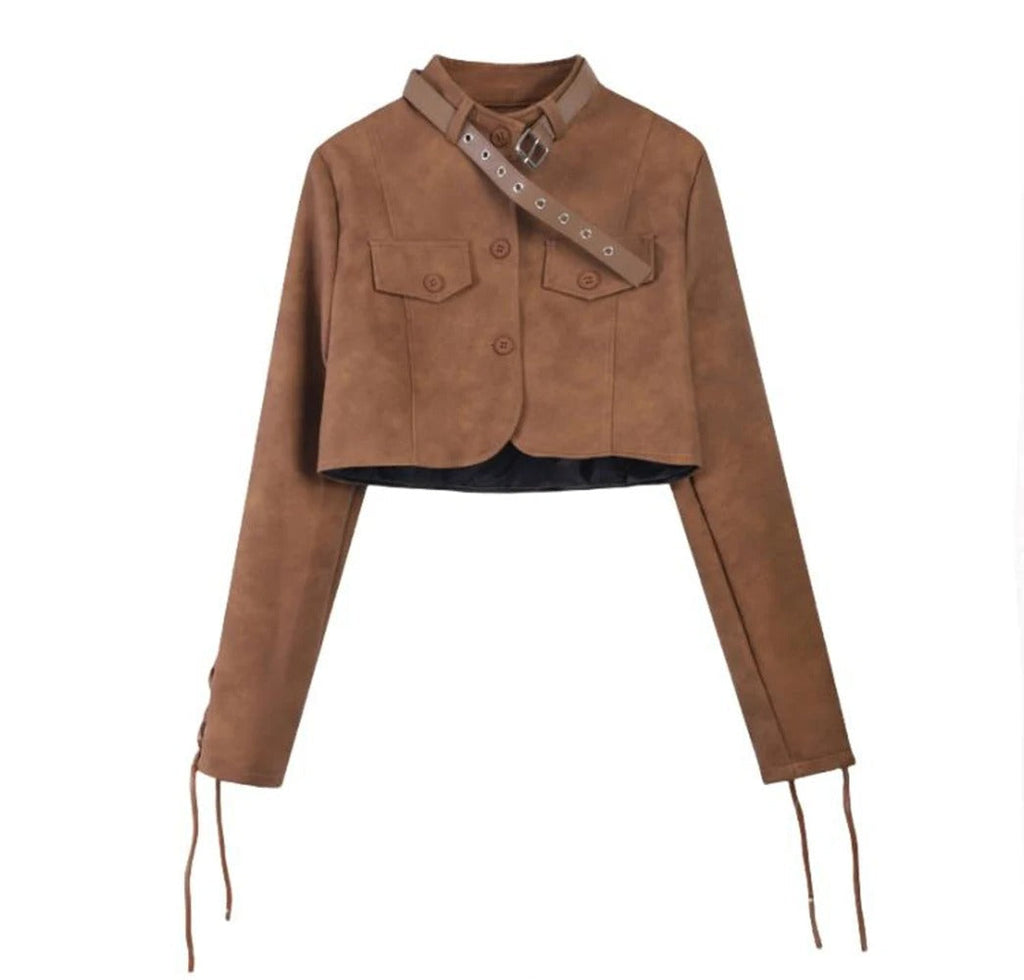 Chaqueta Lasvin Silueta Recta Marrón Cálido Alta Cintura